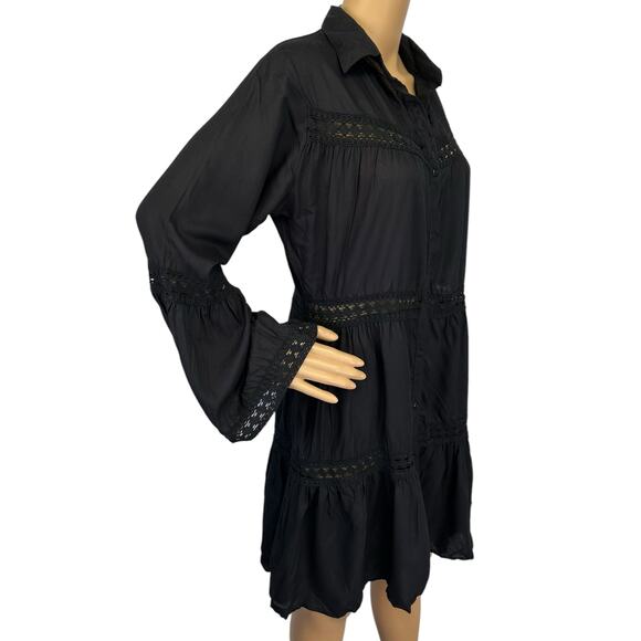 2/$30 NWT Raviya Lace-Inset Dress Cover-Up Black Button Front Swimwear Size M - Picture 3 of 10